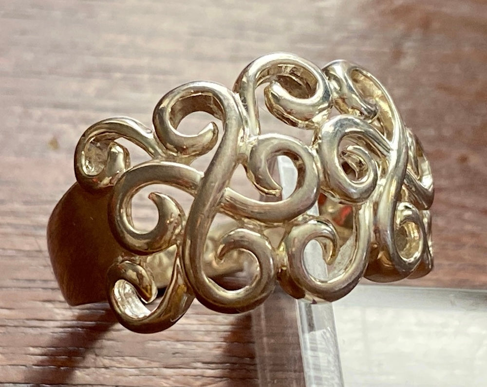 Sterling Silver 925 Filigree Cloud Swirl Ring Sz 8.75