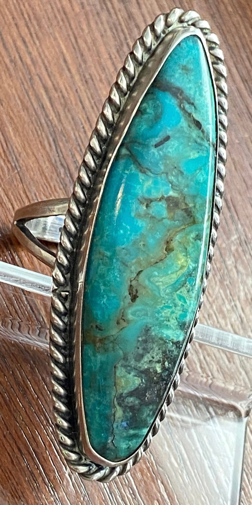 Signed WH Sterling Silver 925 Large Turquoise Ring Sz 7.5