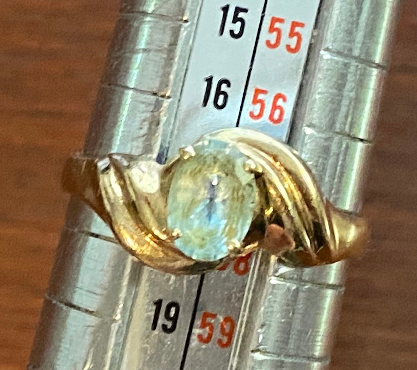 10k Yellow Gold Oval Blue Aquamarine Ring Sz 8