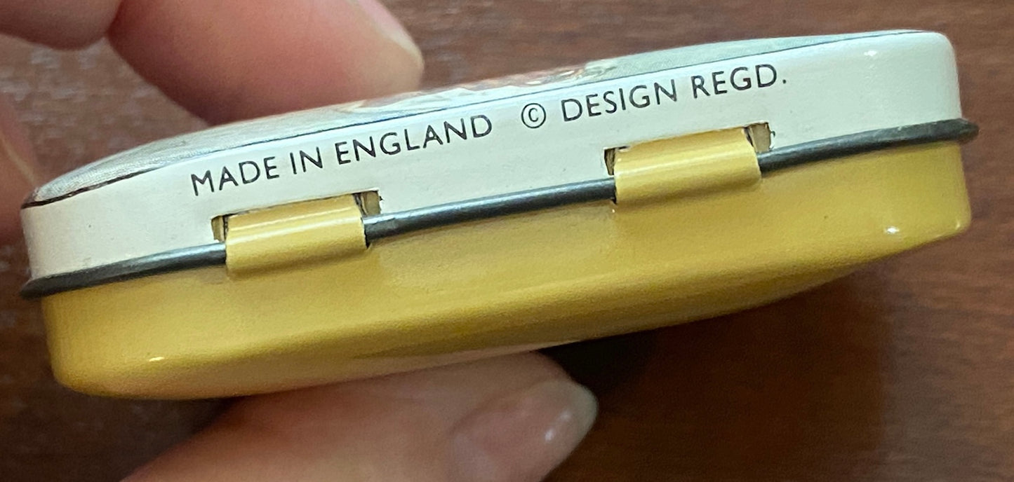 Small Metal Made in England Hinged Trinket Pill Biscuit Box Tin