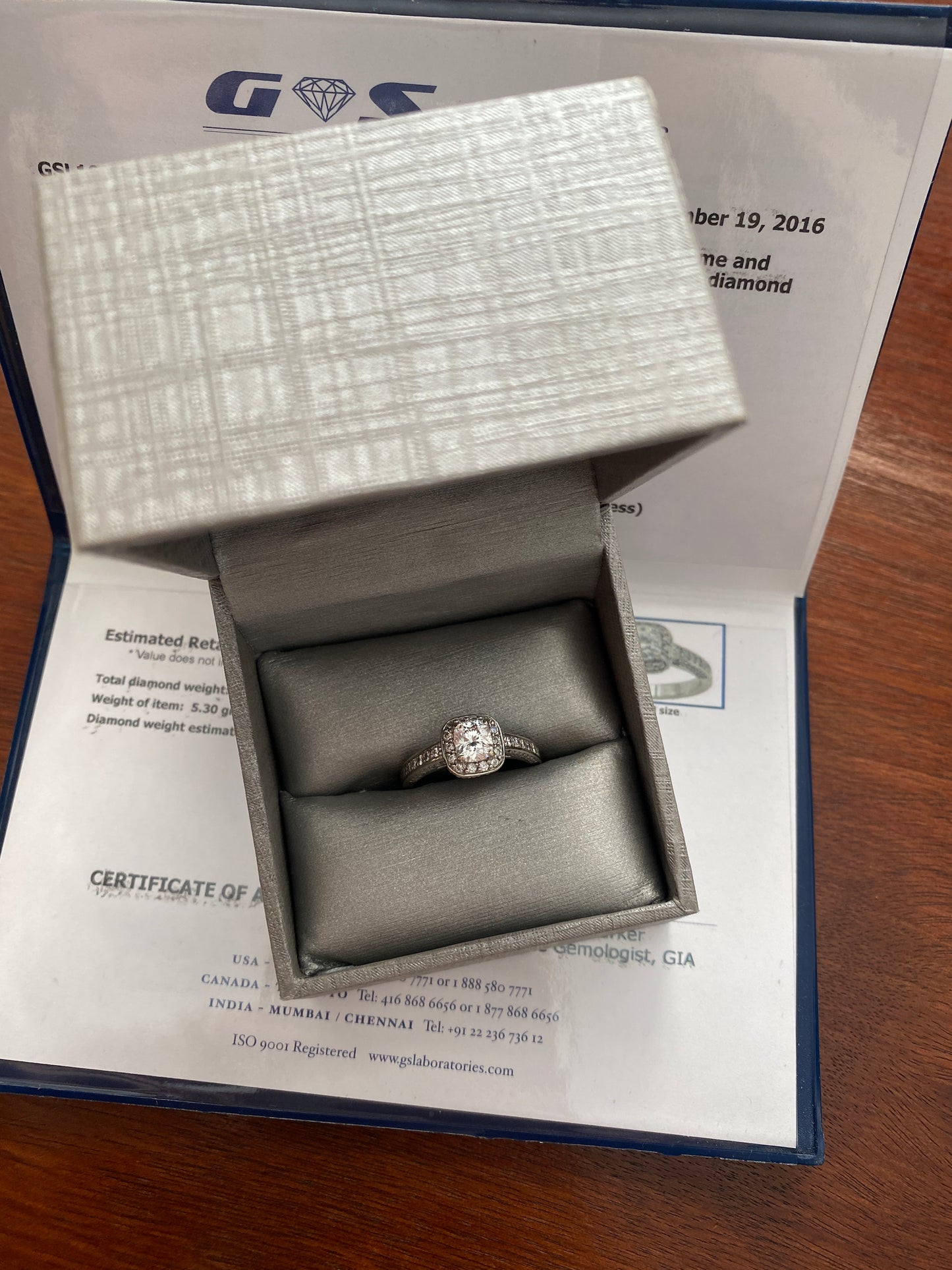 14k White Gold 1.65ctw Natural Diamond Cushion Halo Engagement Ring GSL Sz 8