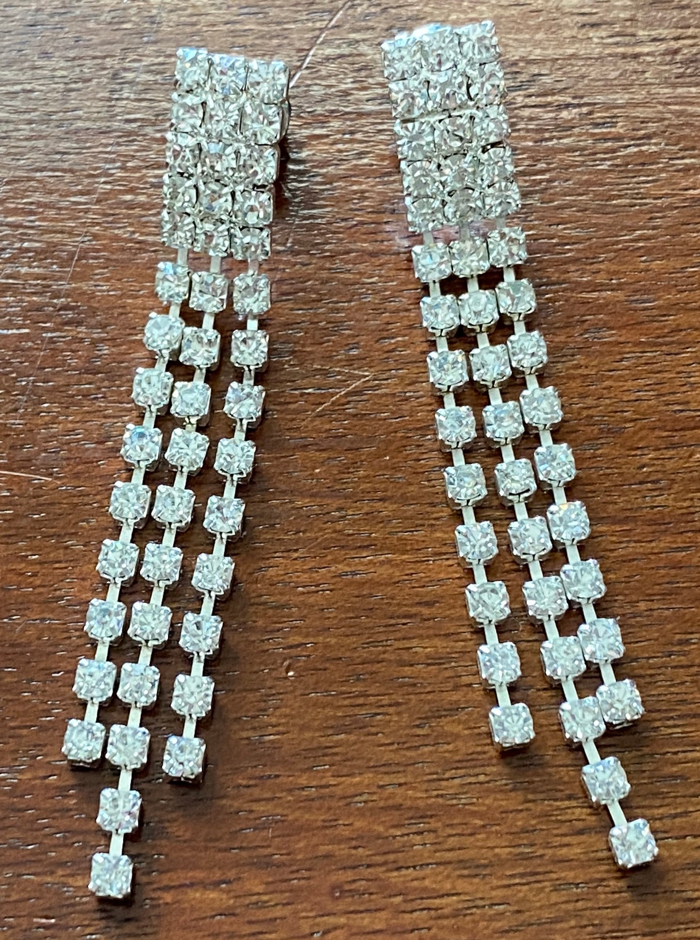 Vintage Style Silver Tone Tassel Drop Dangle Rhinestone Earrings Disco