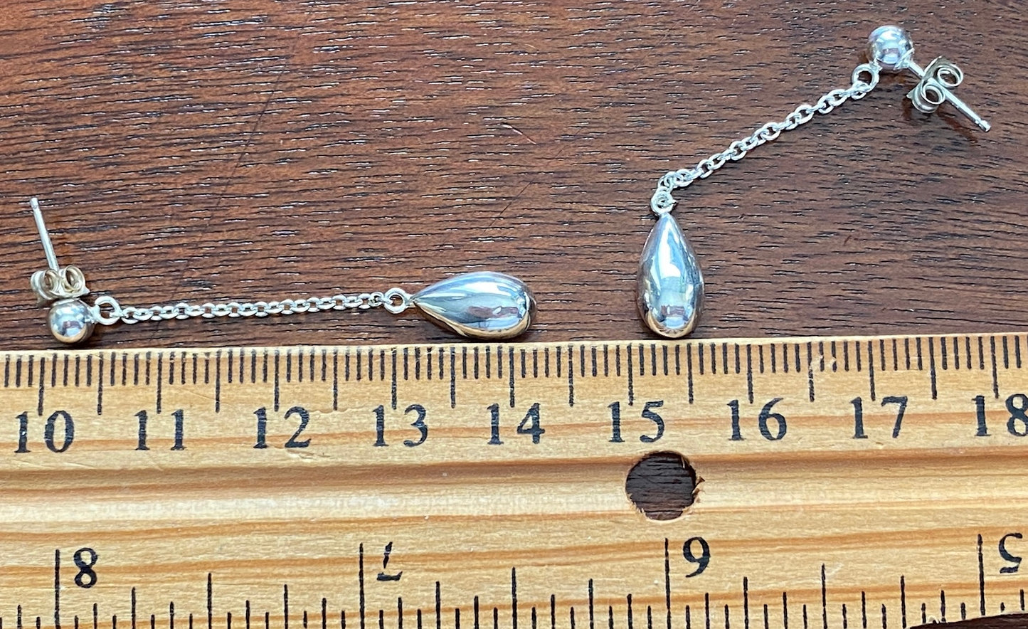 JCM Sterling Silver 925 Drop Dangle Tear Drop Dangly Pierced Earrings
