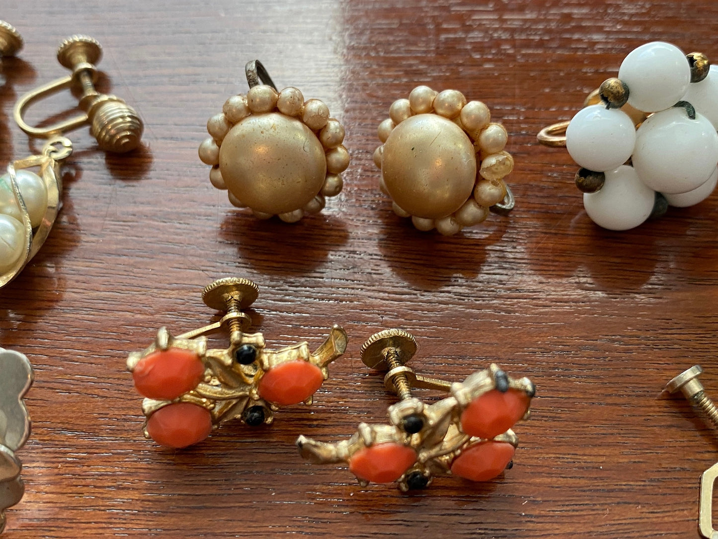 Lot of Vintage Screwback Earrings Bead Rhinestone Faux Pearl