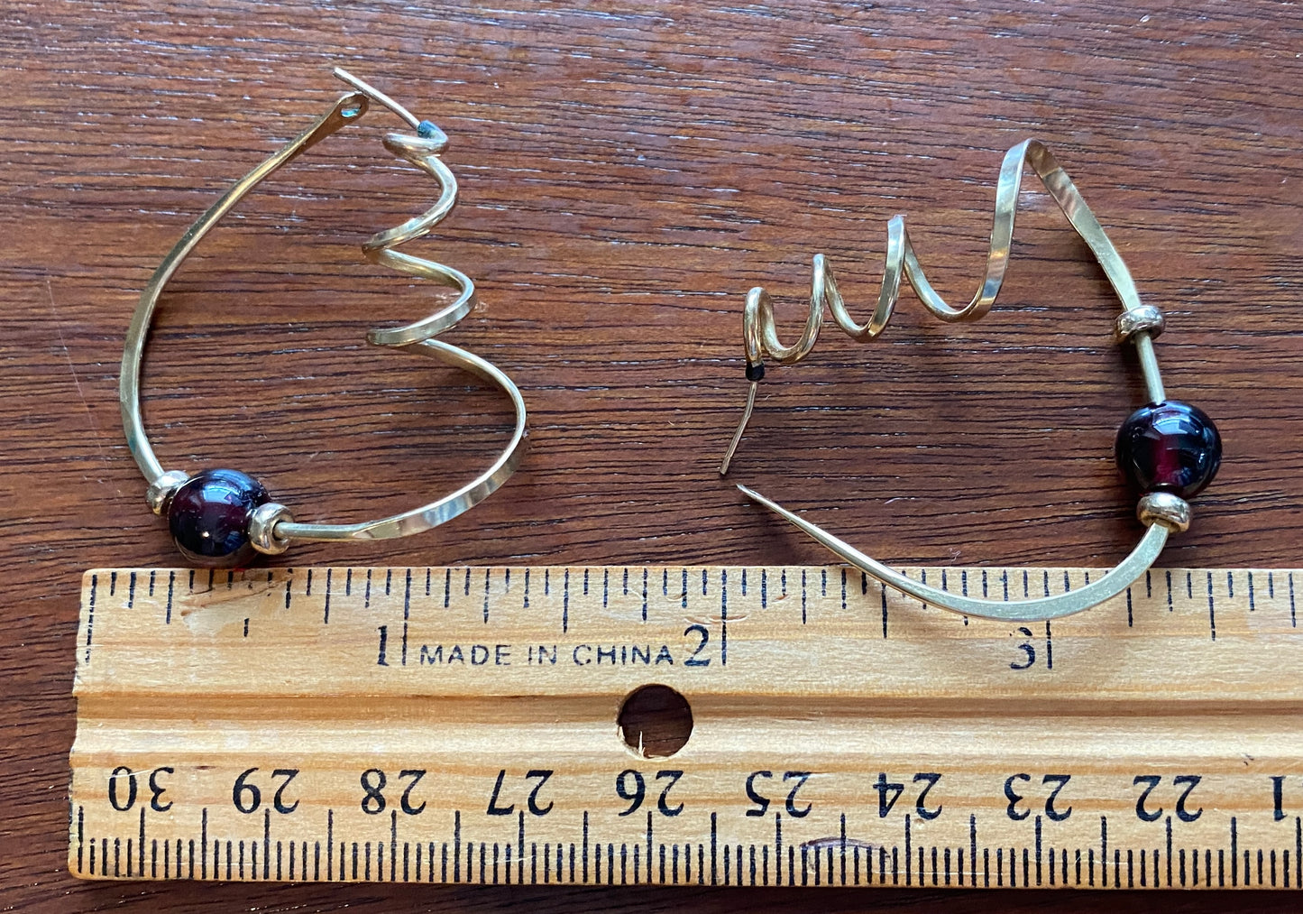 Gold Plated Cranberry Glass Pierced Earrings