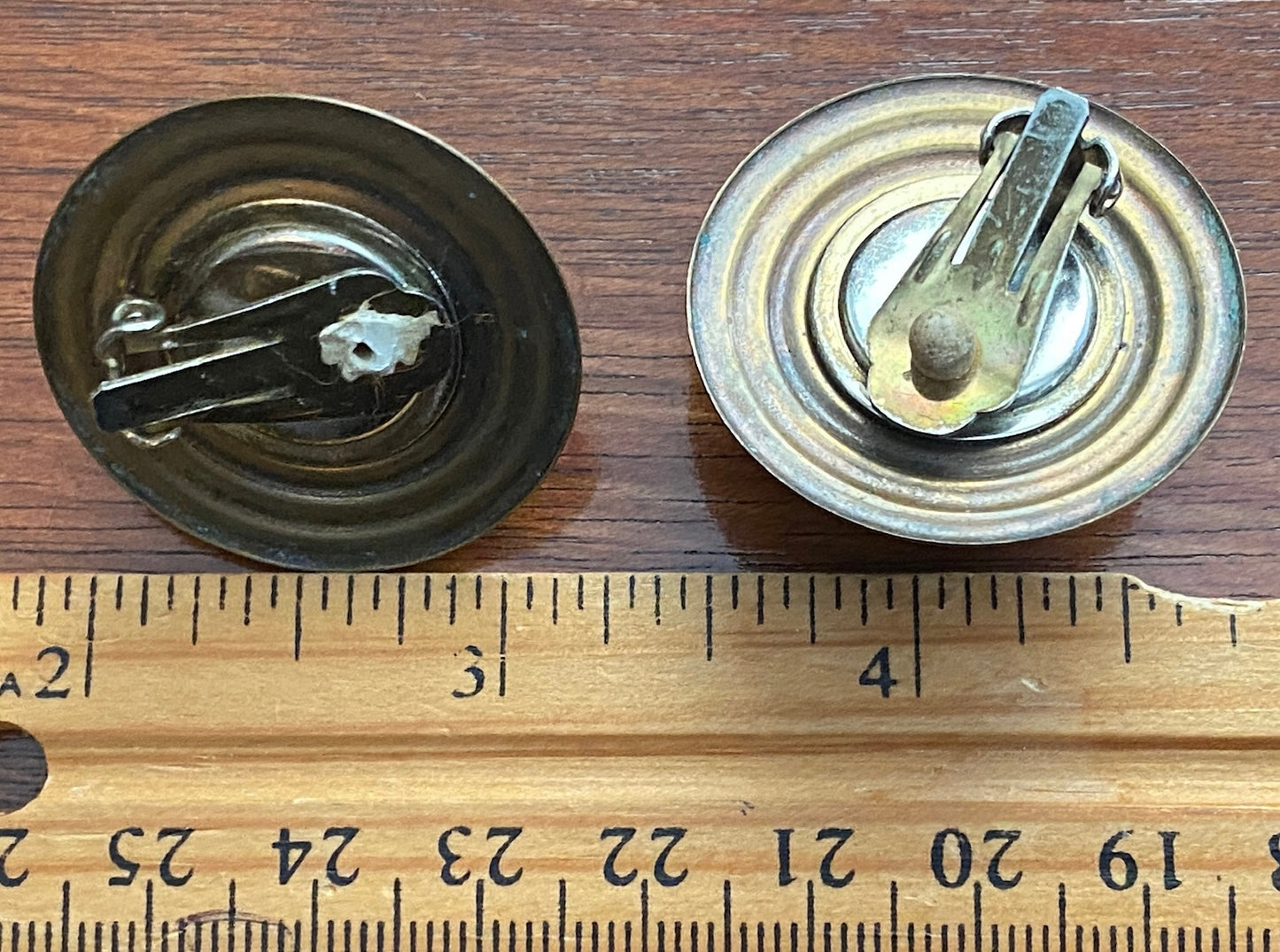 Vintage Bronze Tone Metal Globe Atlas Large Clip on Earrings