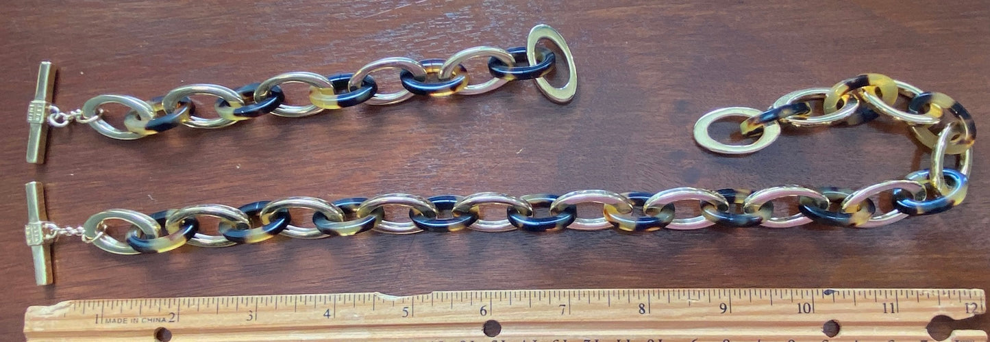 Nine West Gold Tone Chain Faux Tortoise Shell Necklace Bracelet Set