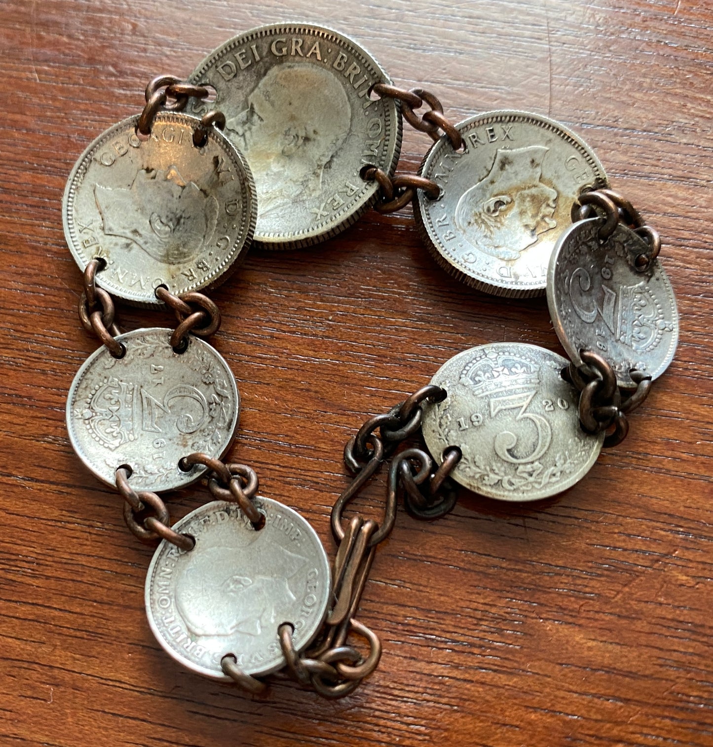 Vintage Sixpence British Domed Coin Handmade Bracelet
