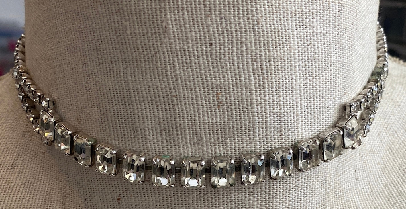 Vintage Silvertone Rhinestone Choker Necklace