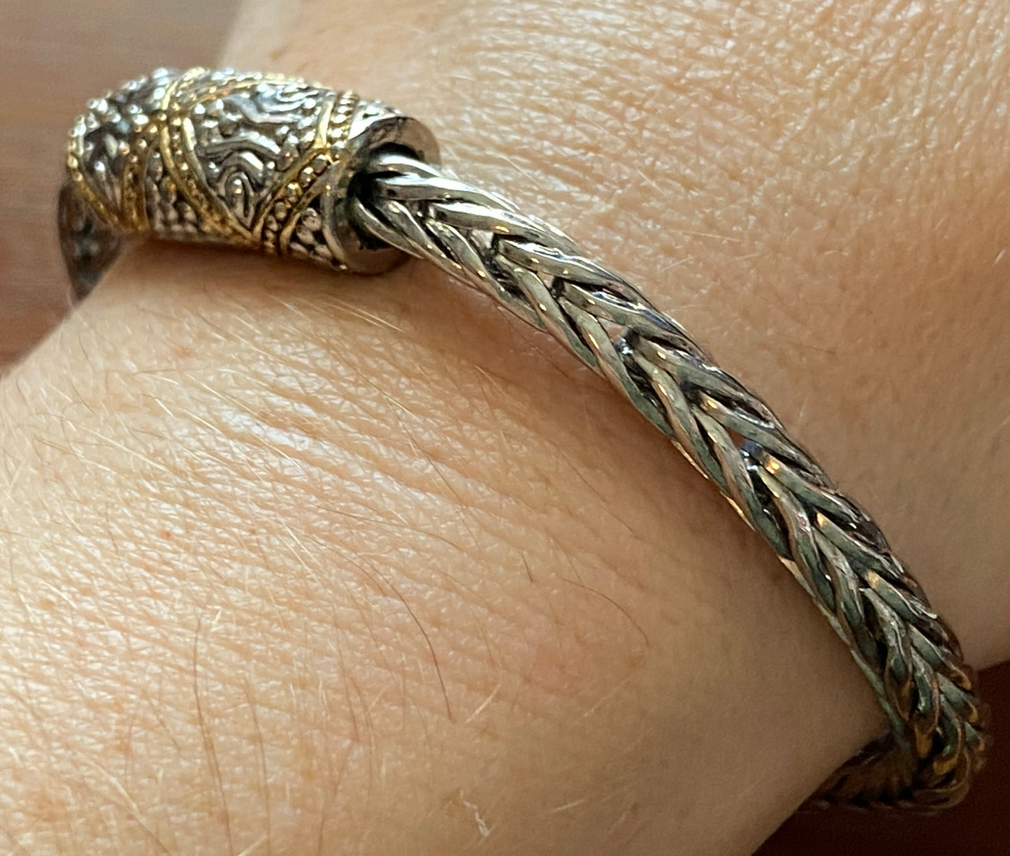 Vintage Silver Gold Tone Wheat Rope Chain Magnetic Clasp Bracelet