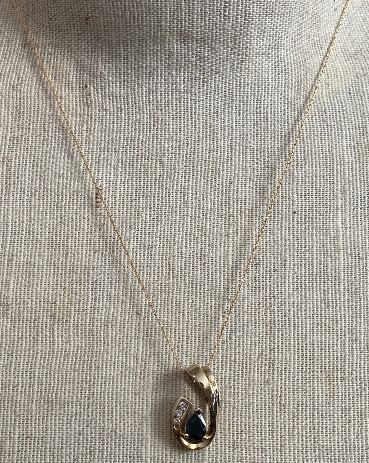 10k Yellow Gold Chain Necklace with Sapphire Diamond Accent Slide Pendant