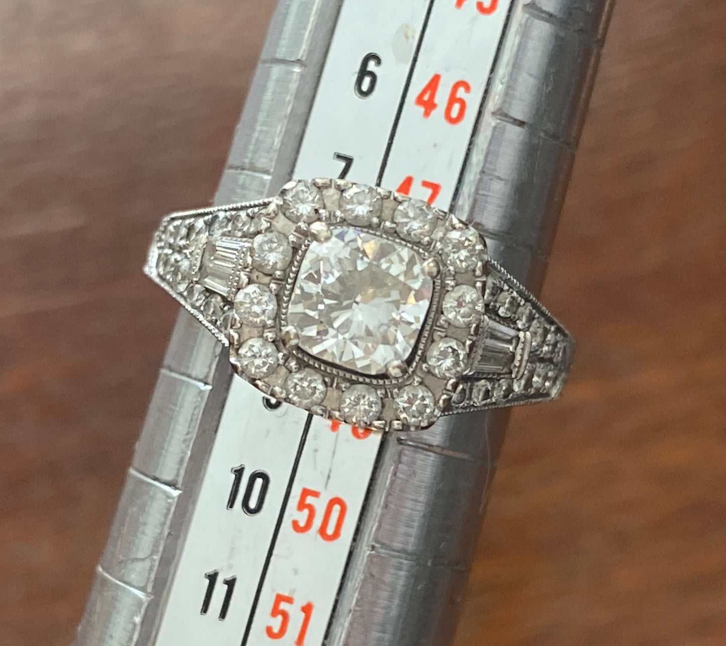 Neil Lane 14k White Gold 1.50ctw Cushion Cut Baguette Engagement Ring Sz 4.25