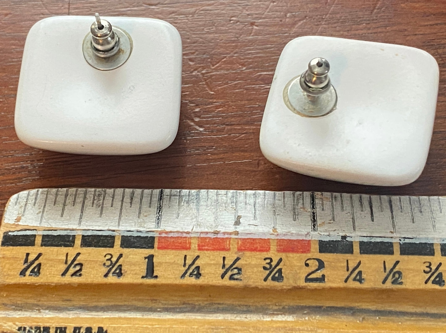 Vintage 80's White Large Sugar Loaf Plastic Pierced Earrings