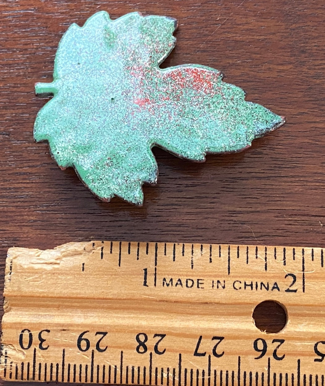 Green Enamel over Copper Leaf Brooch Pin