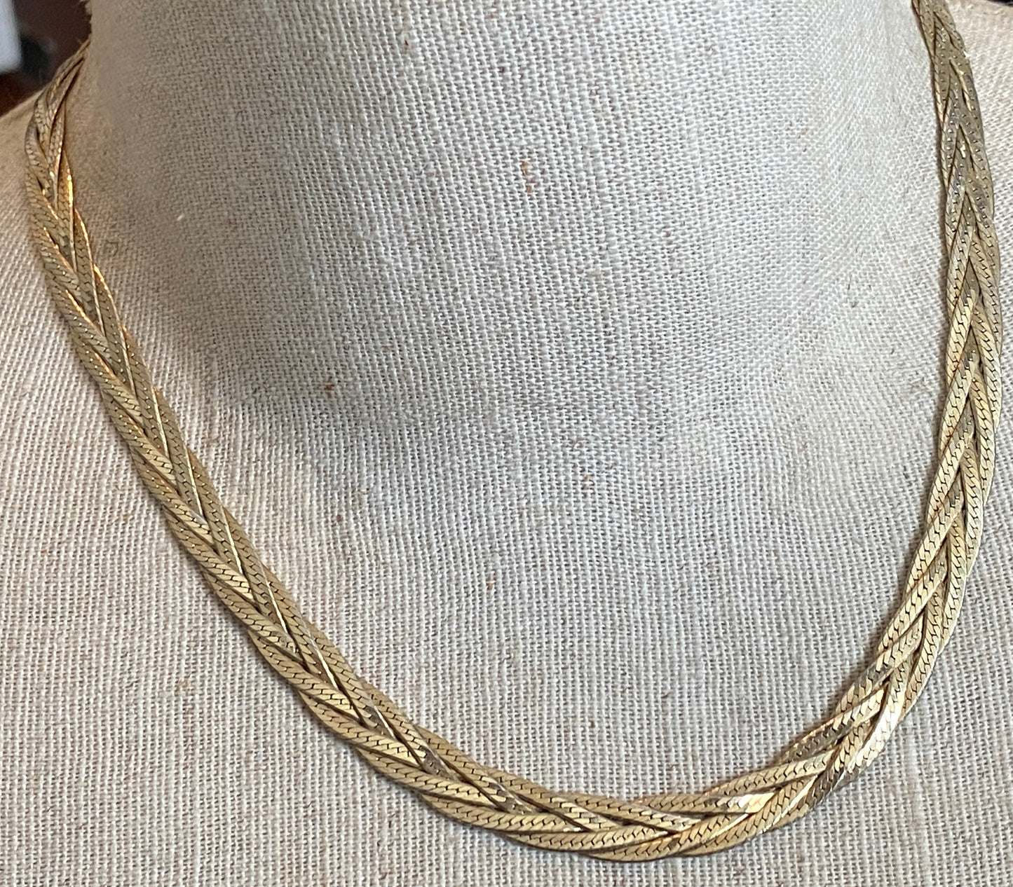 HCT Sterling Silver 925 Gold Plate Vermeil Braided Collar 18.25" Necklace Italy