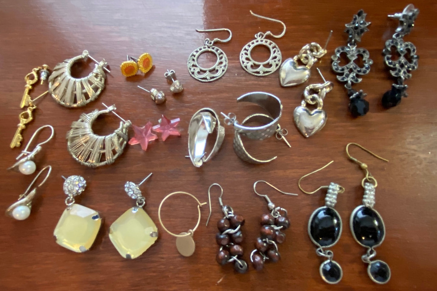 Vintage to Now Pierced Earring Lot Some Signed Rhinestone Hearts Black Bead