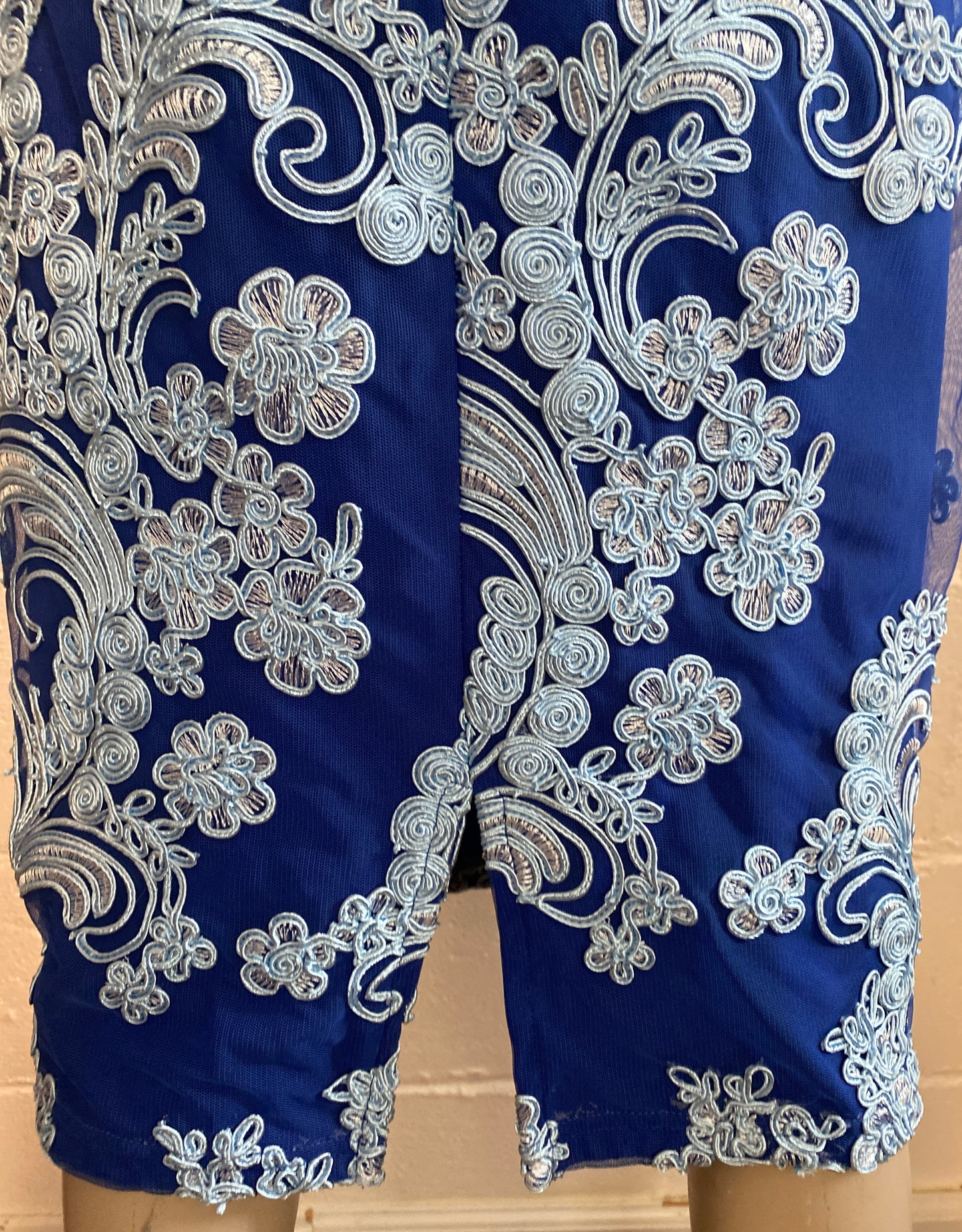 JS Collection Soutache Trim Embroidered Two Tone Blue Dress Sz 8
