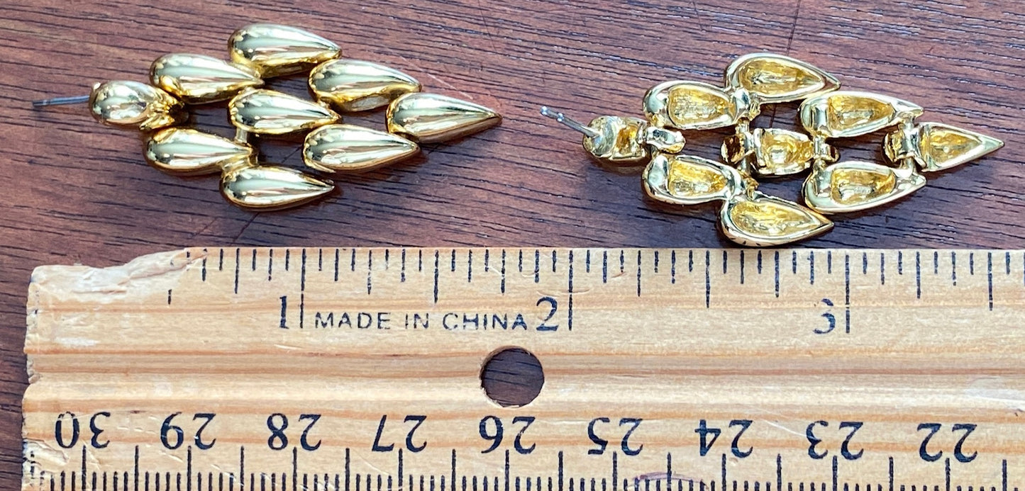 Vintage Gold Tone Metal Spike Dangly Articulated Pierced Earrings