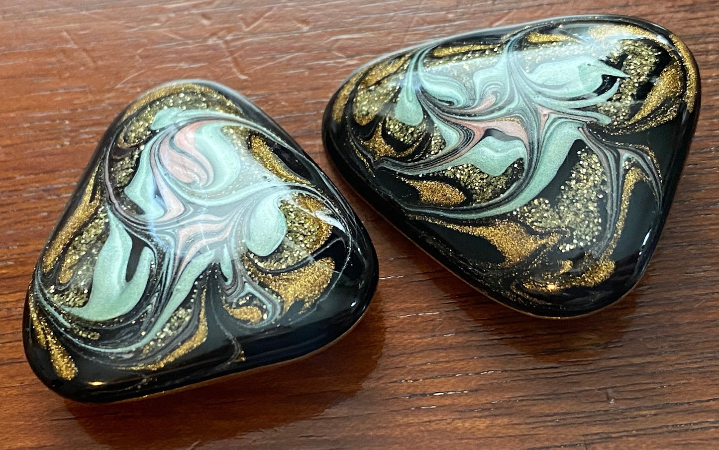 Vintage 80's Marbled Enamel Glitter Clip On Earrings