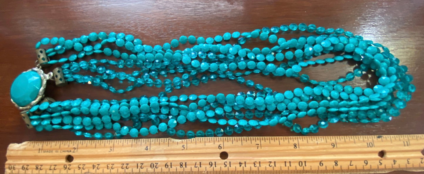 Vintage Teal Green Multistrand Necklace