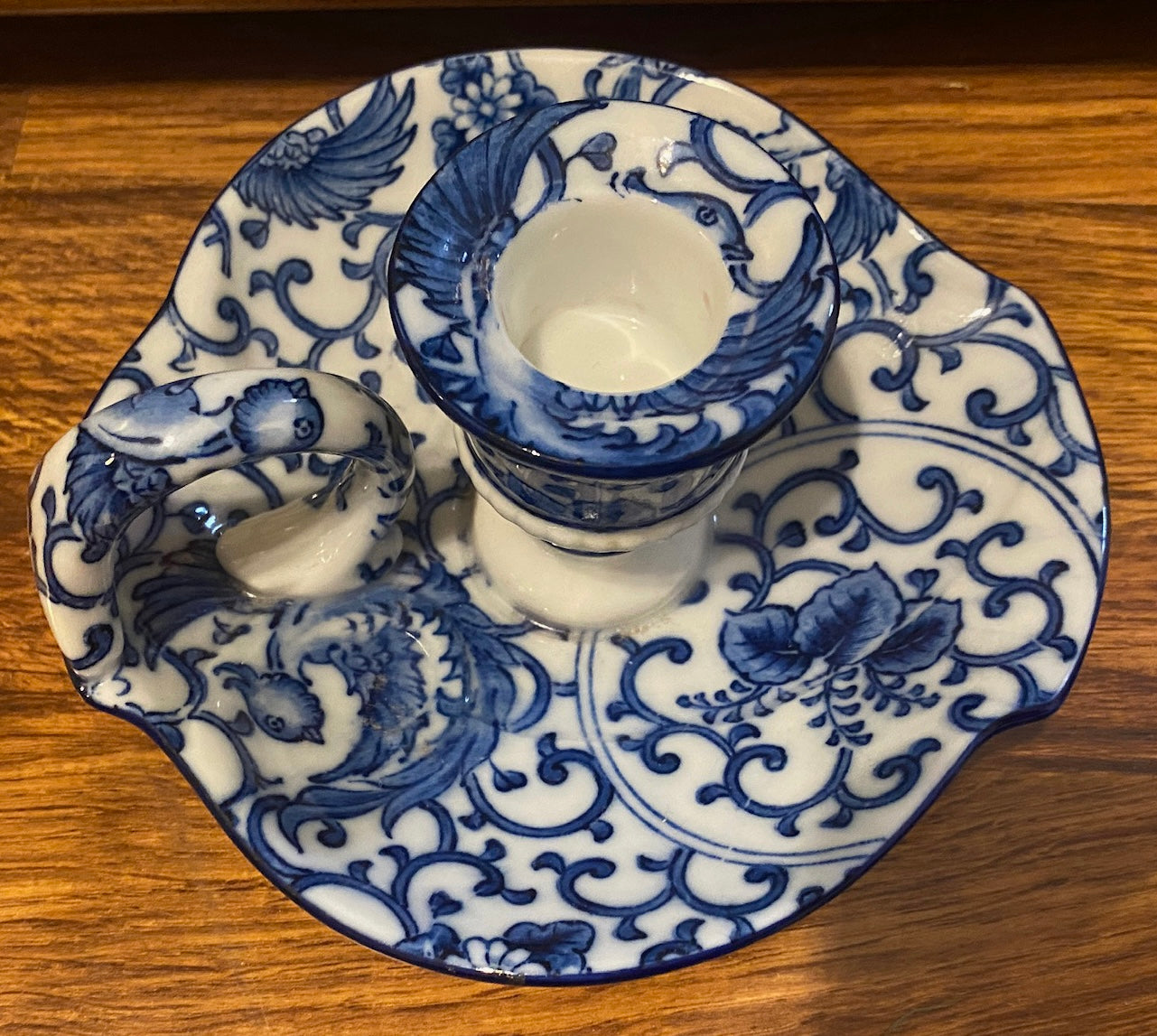Vintage Takahashi Phoenix Blue White Candlestick Candle Holder