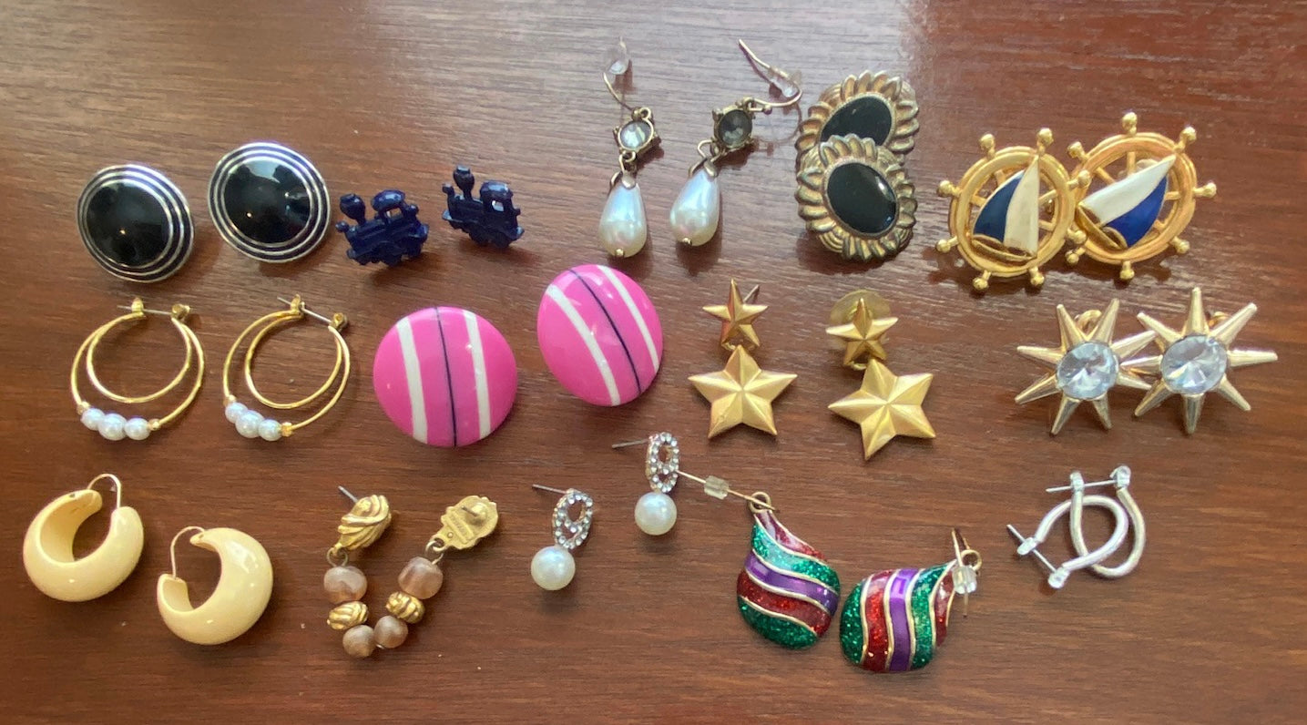 Vintage to Now Pierced Earrings Lot Enamel Silver Gold Tone Stars Rhinestones