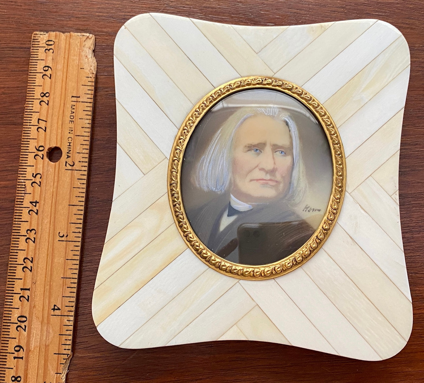 Antique Miniature Franz Liszt Portrait Faux Ivory Bone Frame