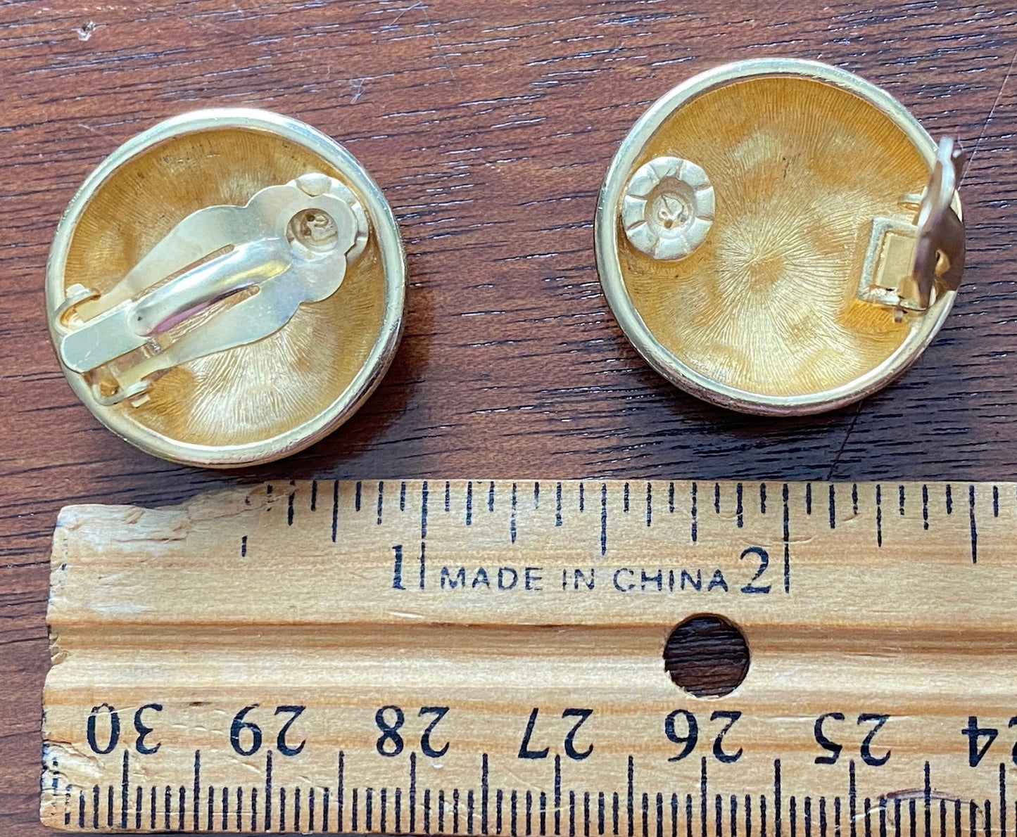 Vintage Swarovski Crystal Domed Brushed Gold Tone Clip on Earrings