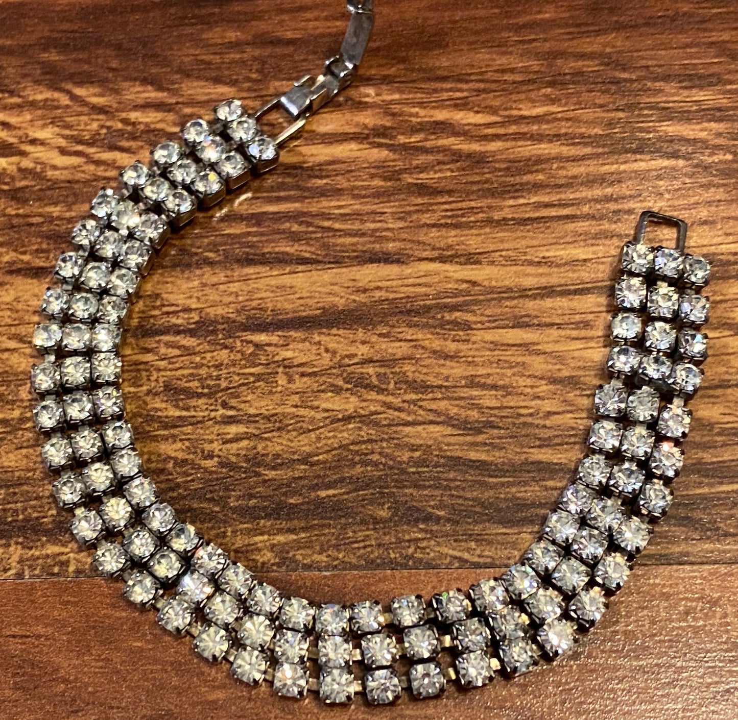 Vintage 3 Strand Clear White Rhinestone Tennis Bracelet