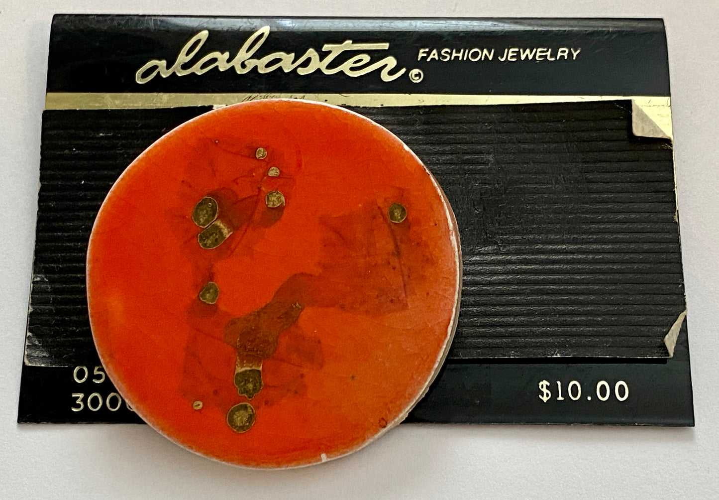 Vintage Alabaster Ceramic Glazed Red Gold Art Brooch Pin