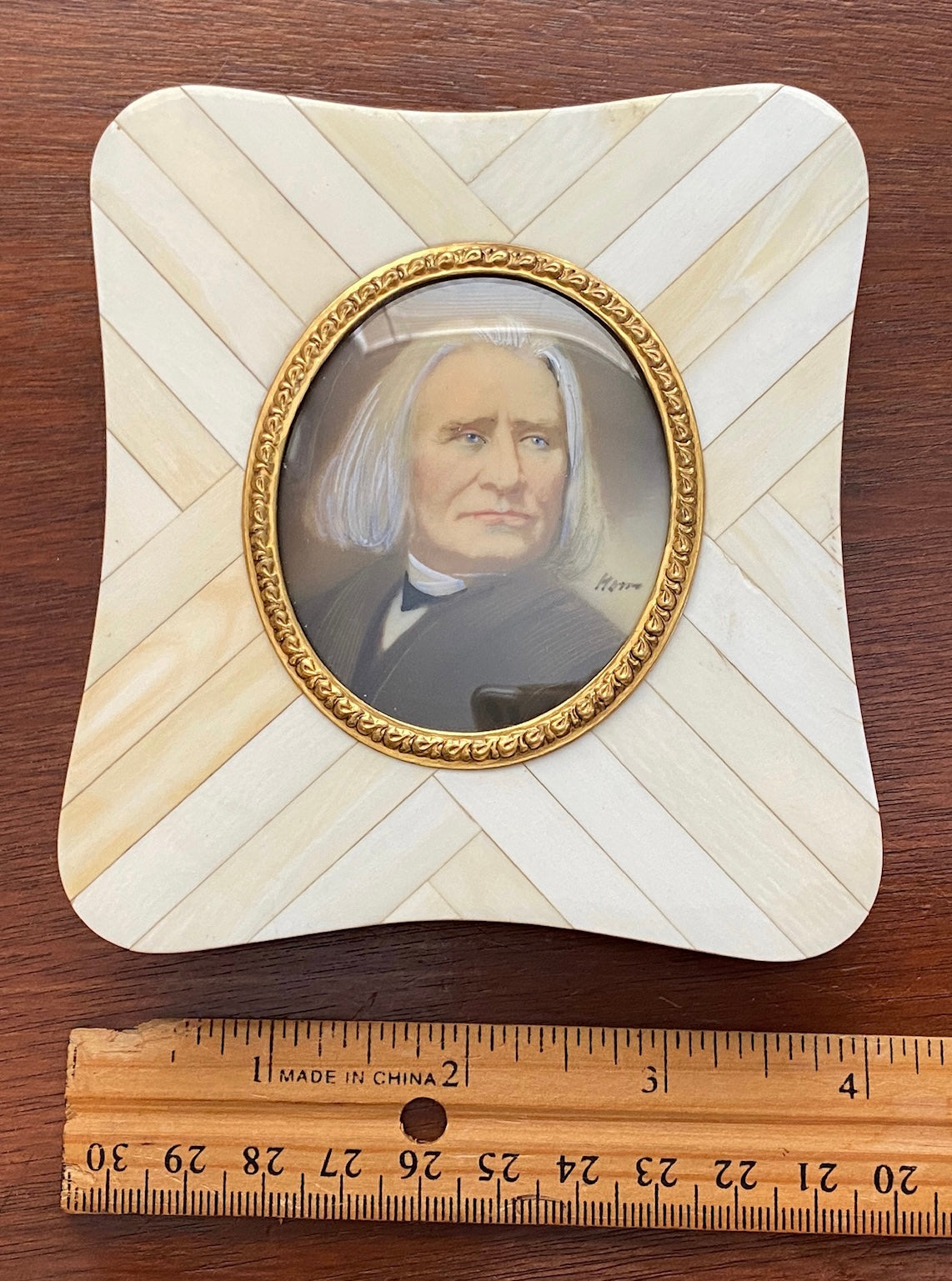 Antique Miniature Franz Liszt Portrait Faux Ivory Bone Frame