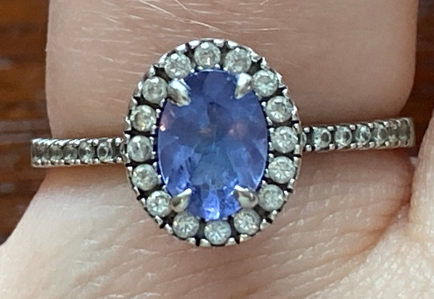 10k White Gold Amethyst Oval Solitaire CZ Halo Ring Sz 6.75