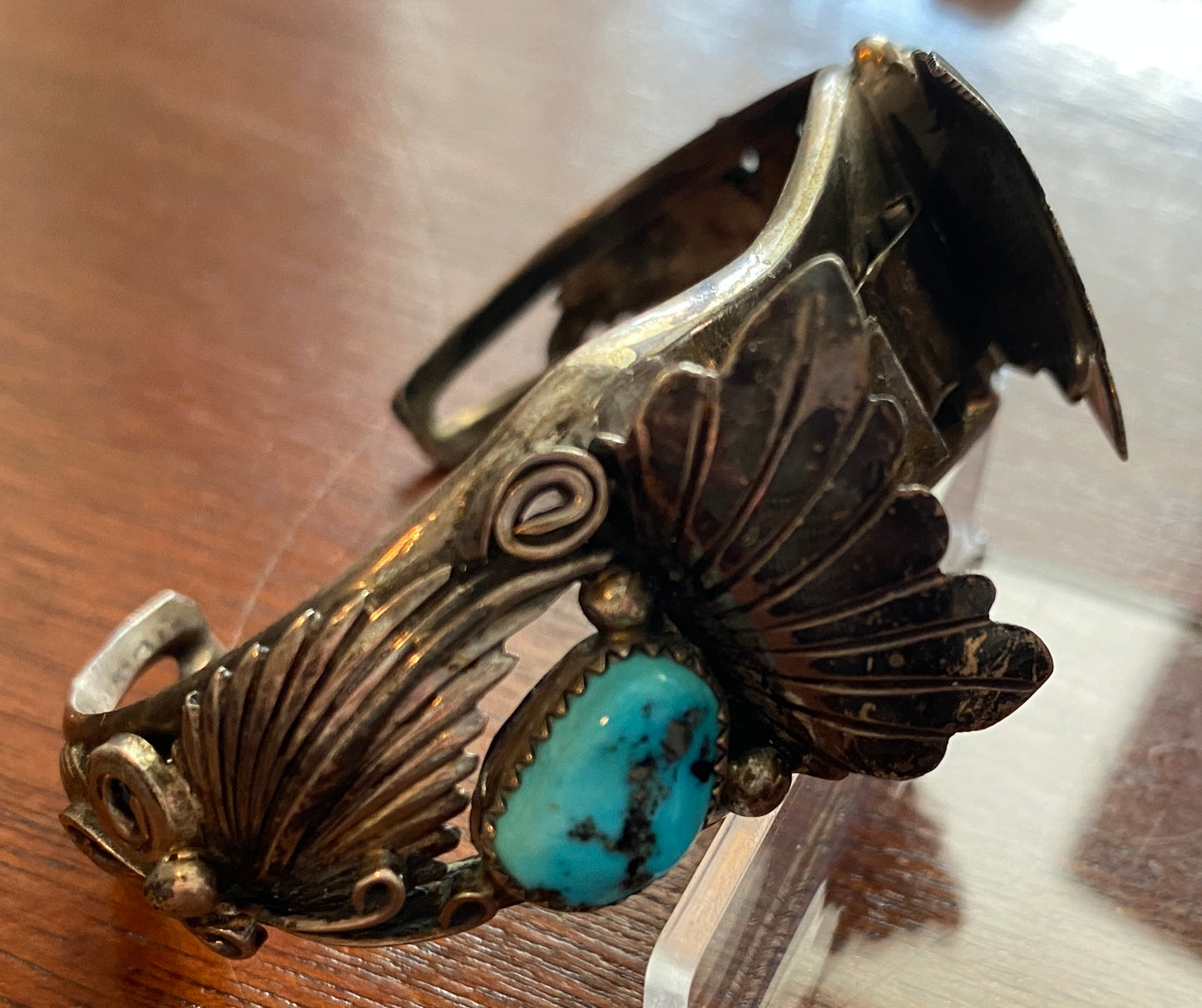 Vintage Old Pawn Navajo Turquoise Sterling Silver WATCH CUFF Bracelet JJ