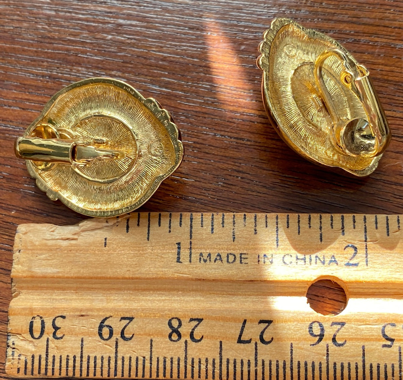 Vintage Gold Tone Gunmetal Cabochon Clip on Earrings