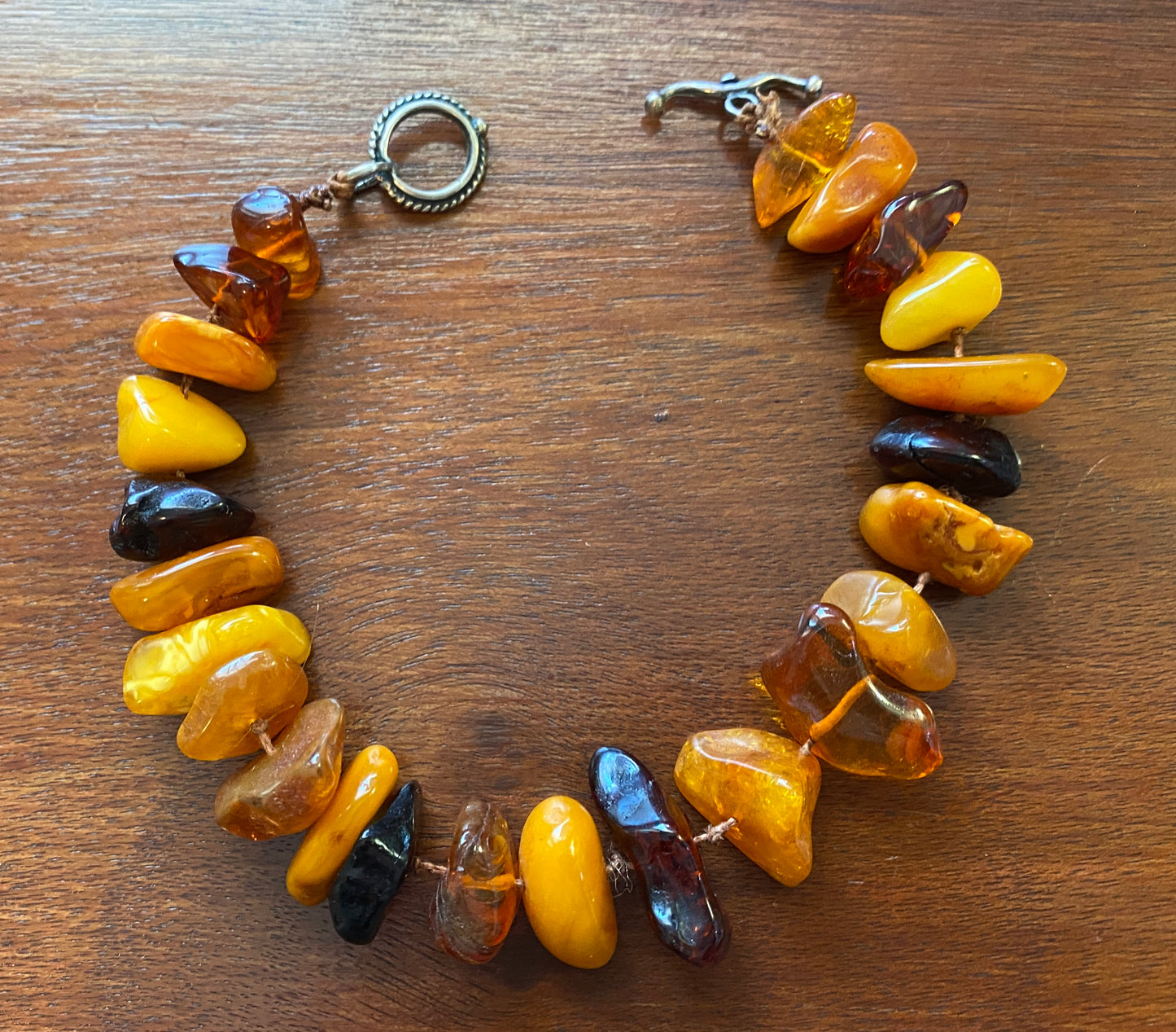 Vintage Amber Running Bracelet Toggle Clasp