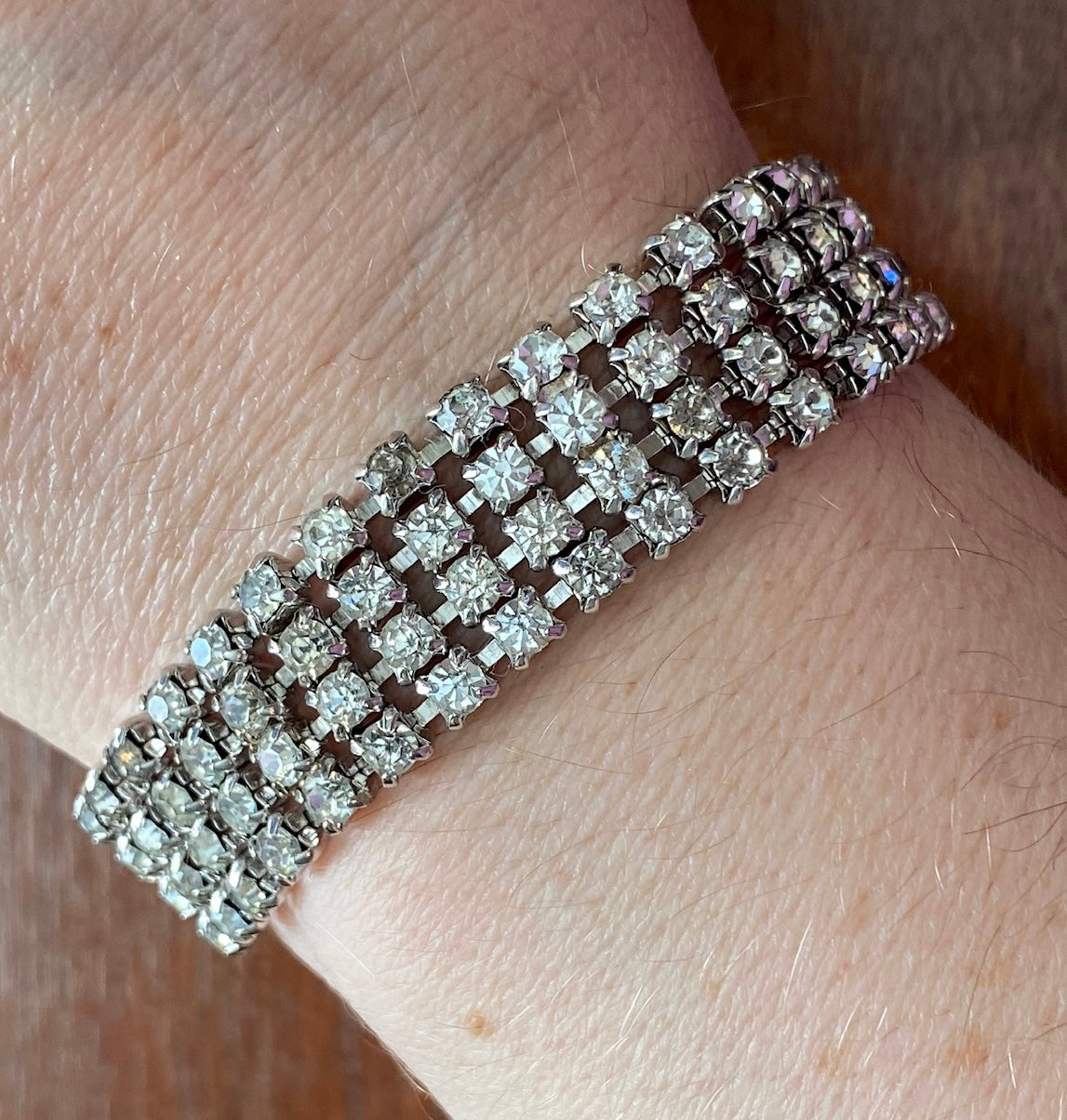 Vintage Unsigned Silvertone Metal Rhinestone Multistrand Bracelet