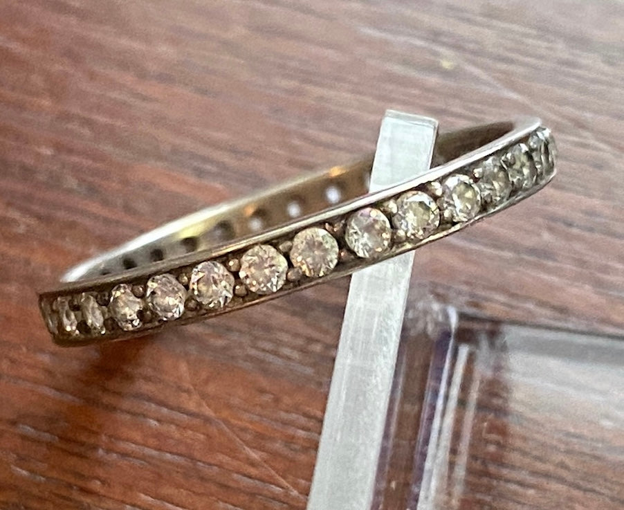 Sterling Silver 925 Round CZ Eternity Band Ring Sz 8 - Signed DQ
