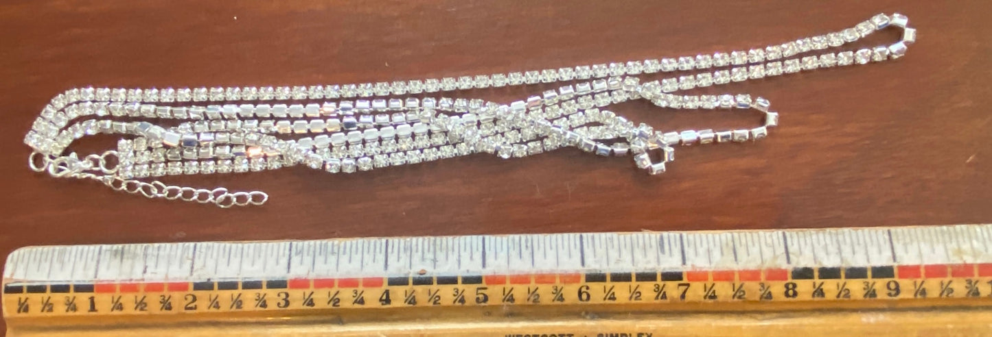 Vintage Silver Tone Multistrand Square Rhinestone Collar Necklace