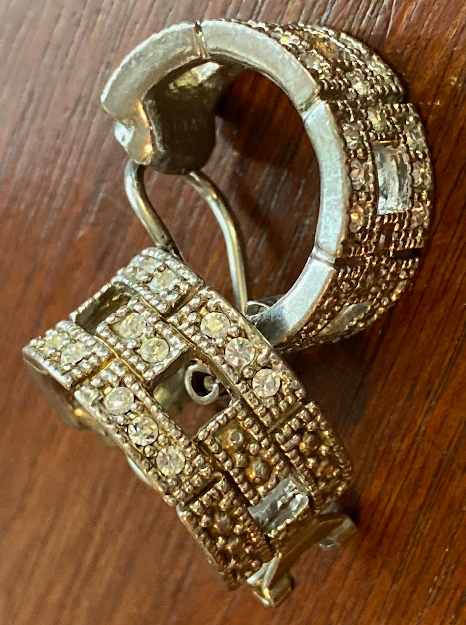 Vintage Kenneth Jay Lane KJL Silver Tone Rhinestone Clip On Earrings
