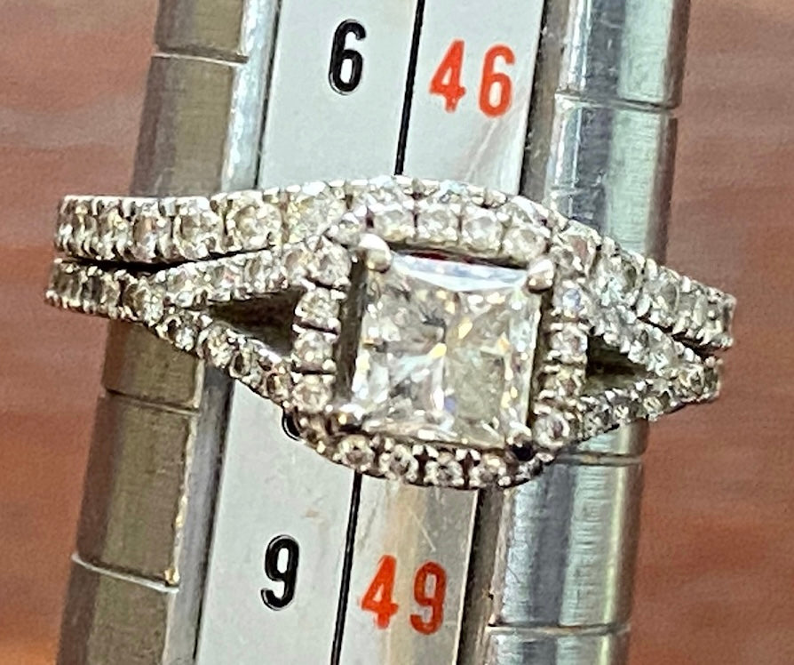 Rogers & Hollands 14k White Gold 1/2ct Princess Cut Wedding Set Sz 4