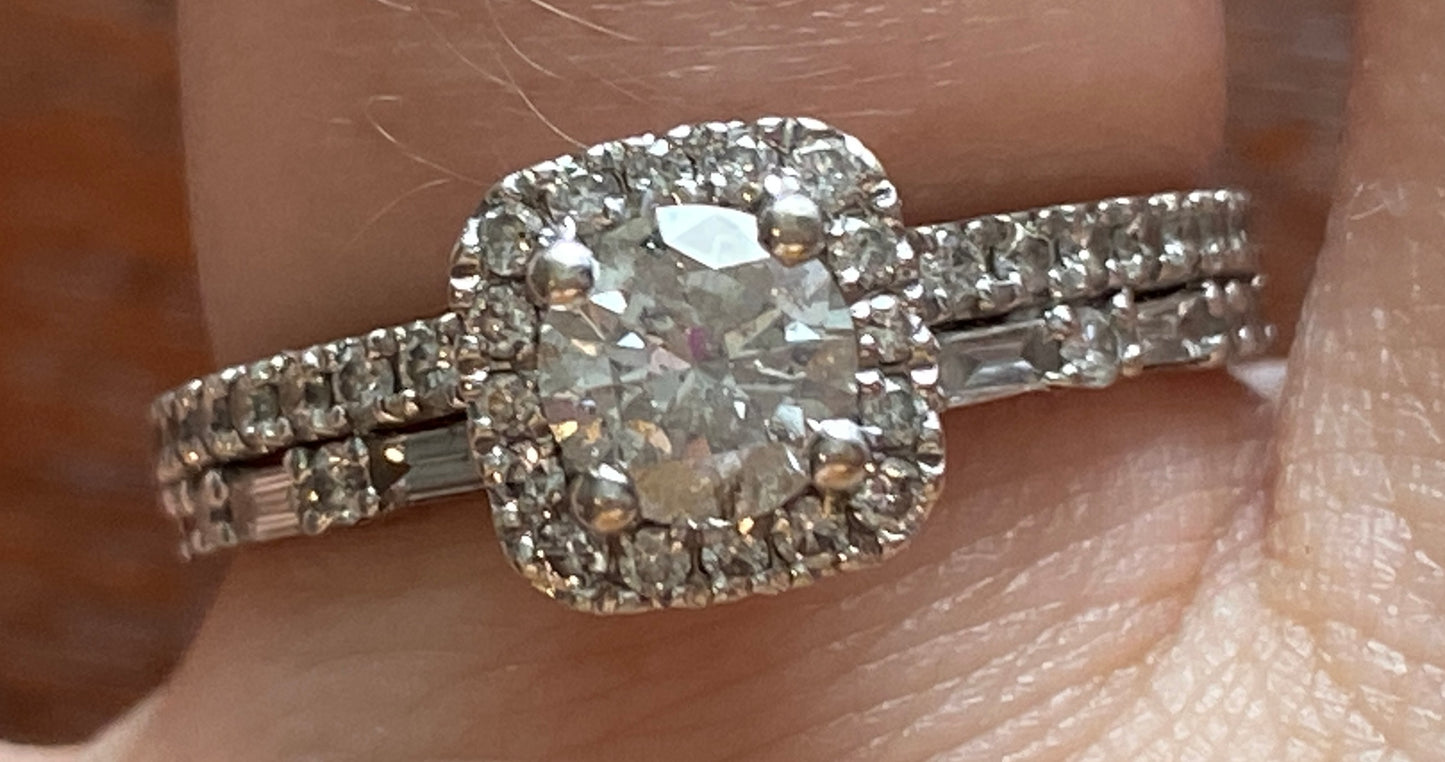 14k White Gold Engagement Ring 1/2ct Round Solitaire Diamond Halo Sz 6.5 Sgn JX