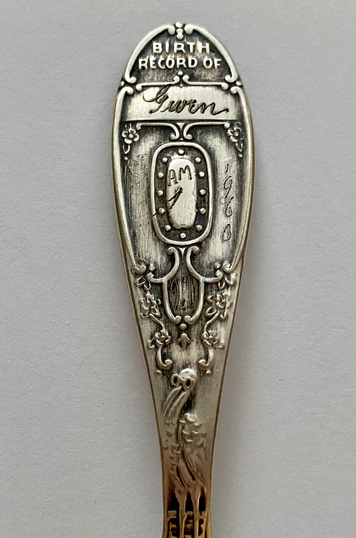 WM Rogers International Silver Birth of Record Baby Spoon 'Gwen'