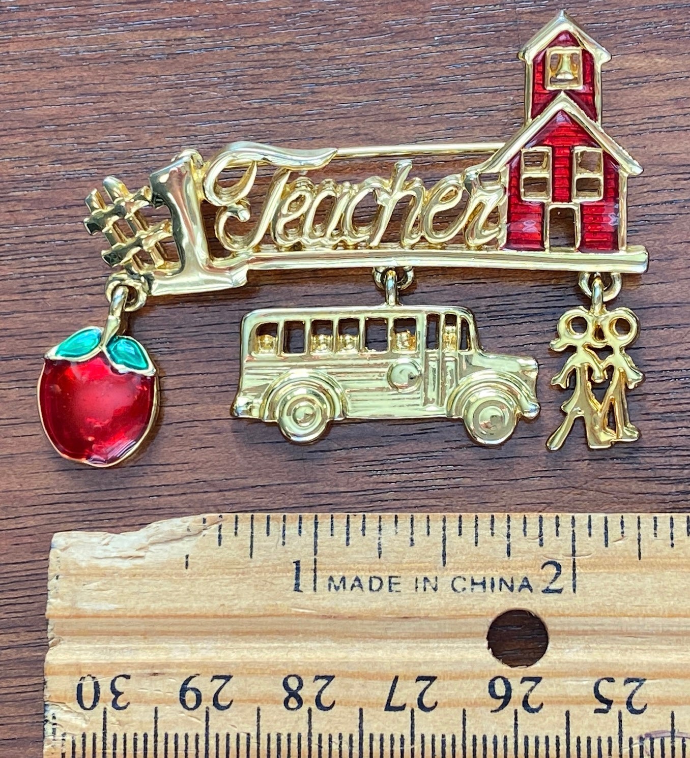 Vintage Signed Danecraft Teacher School Enamel Gold Tone Brooch