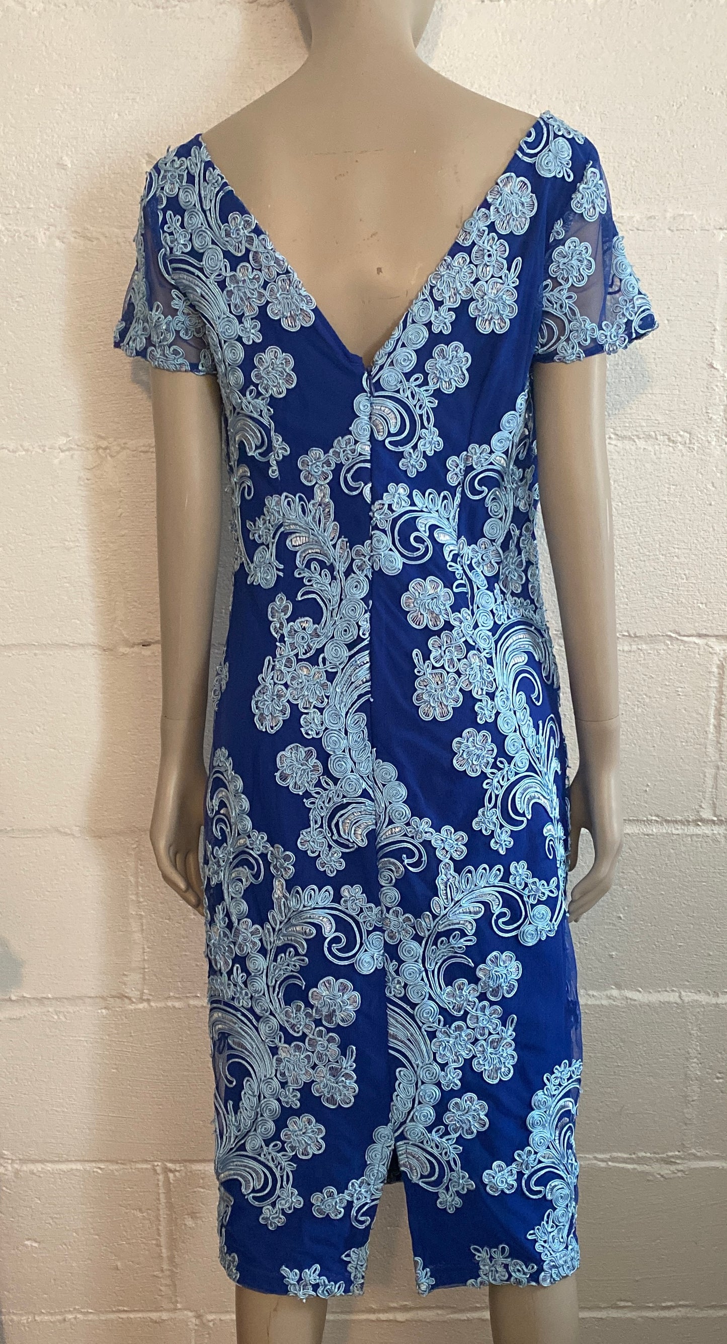 JS Collection Soutache Trim Embroidered Two Tone Blue Dress Sz 8