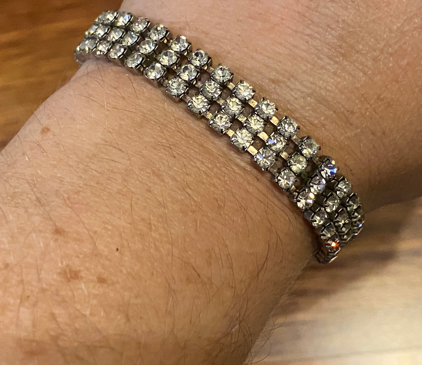Vintage 3 Strand Clear White Rhinestone Tennis Bracelet