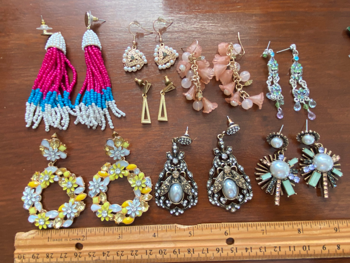Lot of Statement Earrings Pierced Rhinestone Tassel Faux Pearl Deco