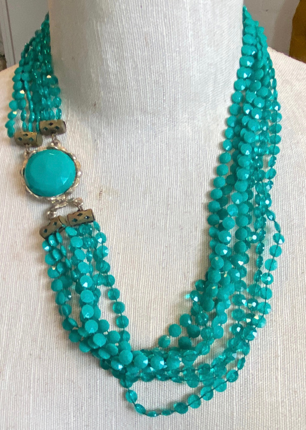 Vintage Teal Green Multistrand Necklace