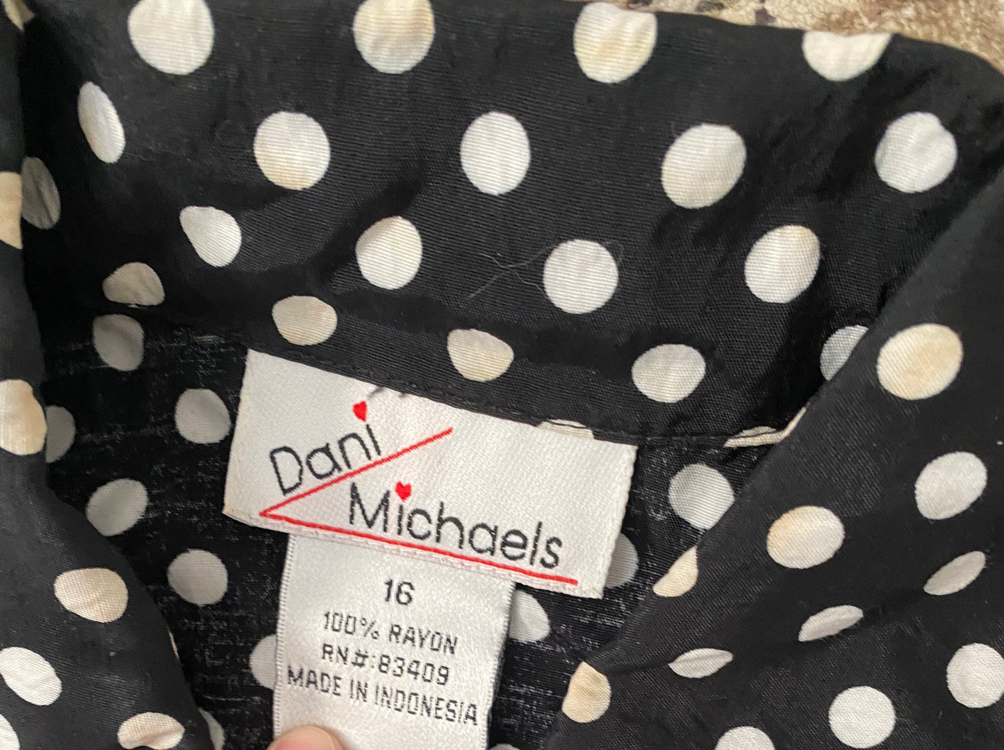 Vintage Dani Michaels Black White Polka Dot Tie Back Dress Sz 16 Sleeveless
