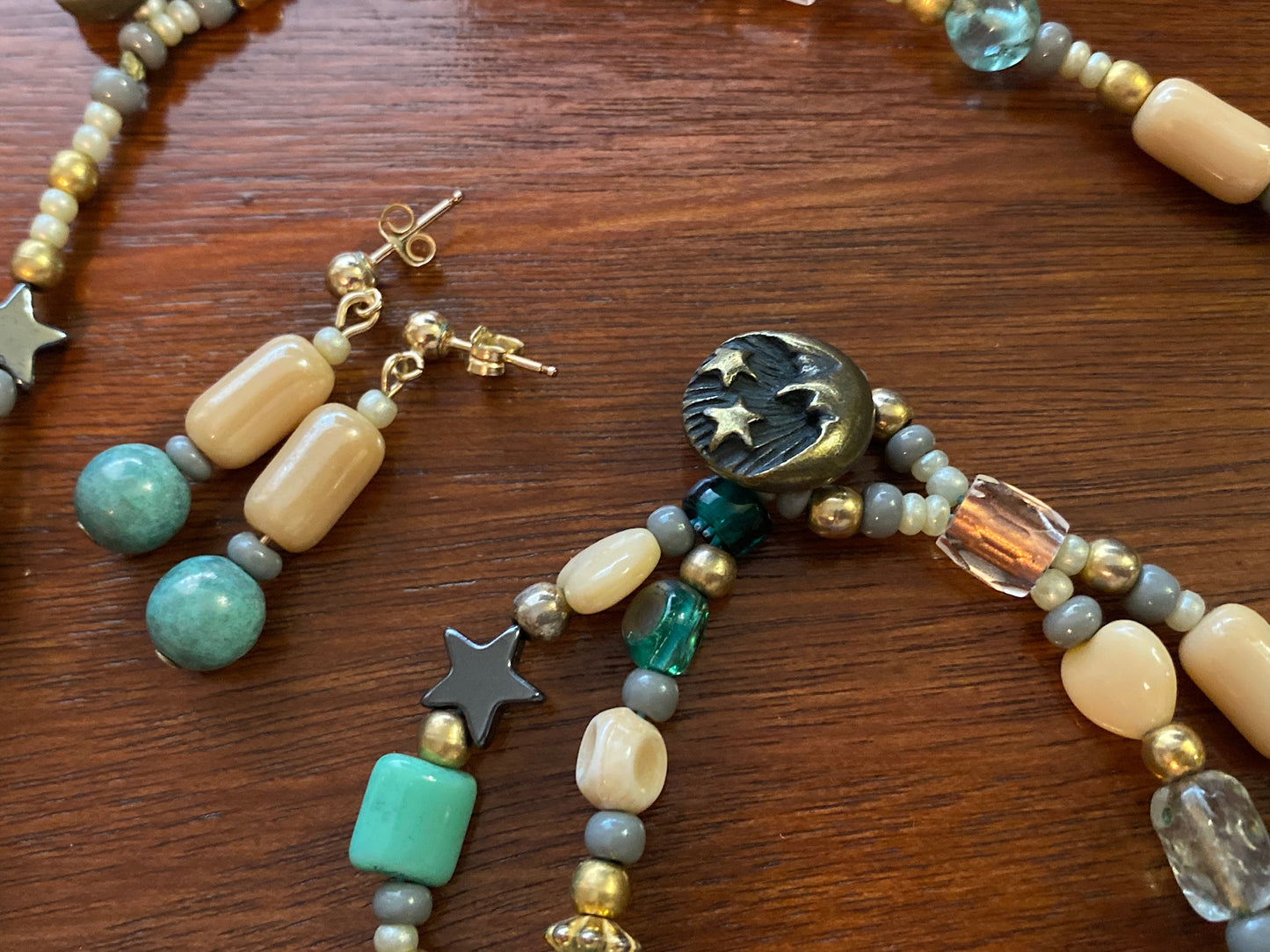 14k Yellow Gold Hematite Polished Stone I Love You Moon Star Jewelry Set