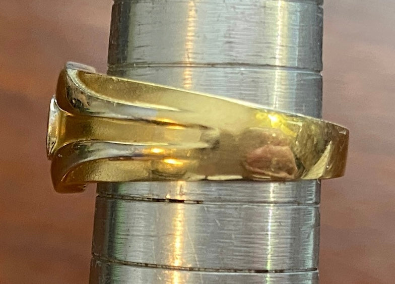 14k Two Tone Yellow Gold .10ctw Diamond Solitaire Custom Ring Sz 7.5